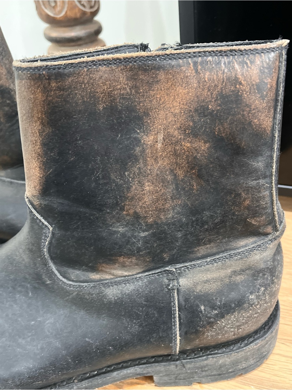 FRYE Men’s Engineer Boots Size 13d Black/Brown Distressed Leather Side Zip - Picture 2 of 10